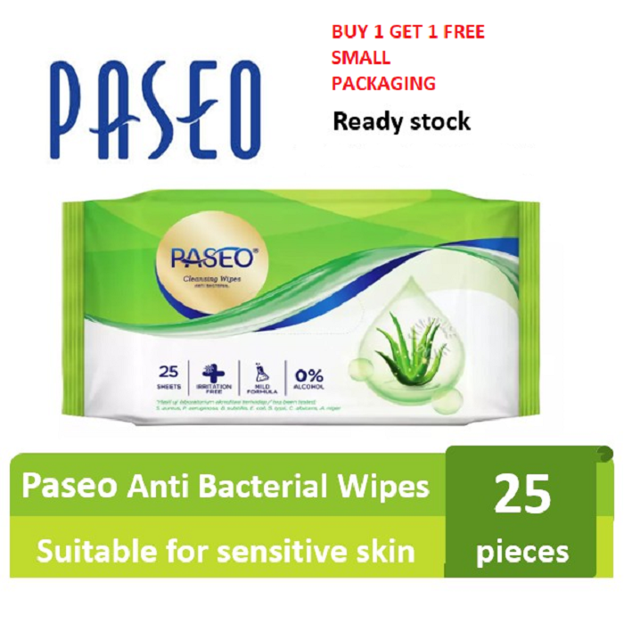 Tisu Tissue Basah Tangan Paseo Antibacterial Wipes BUY 1 GET 1 FREE 